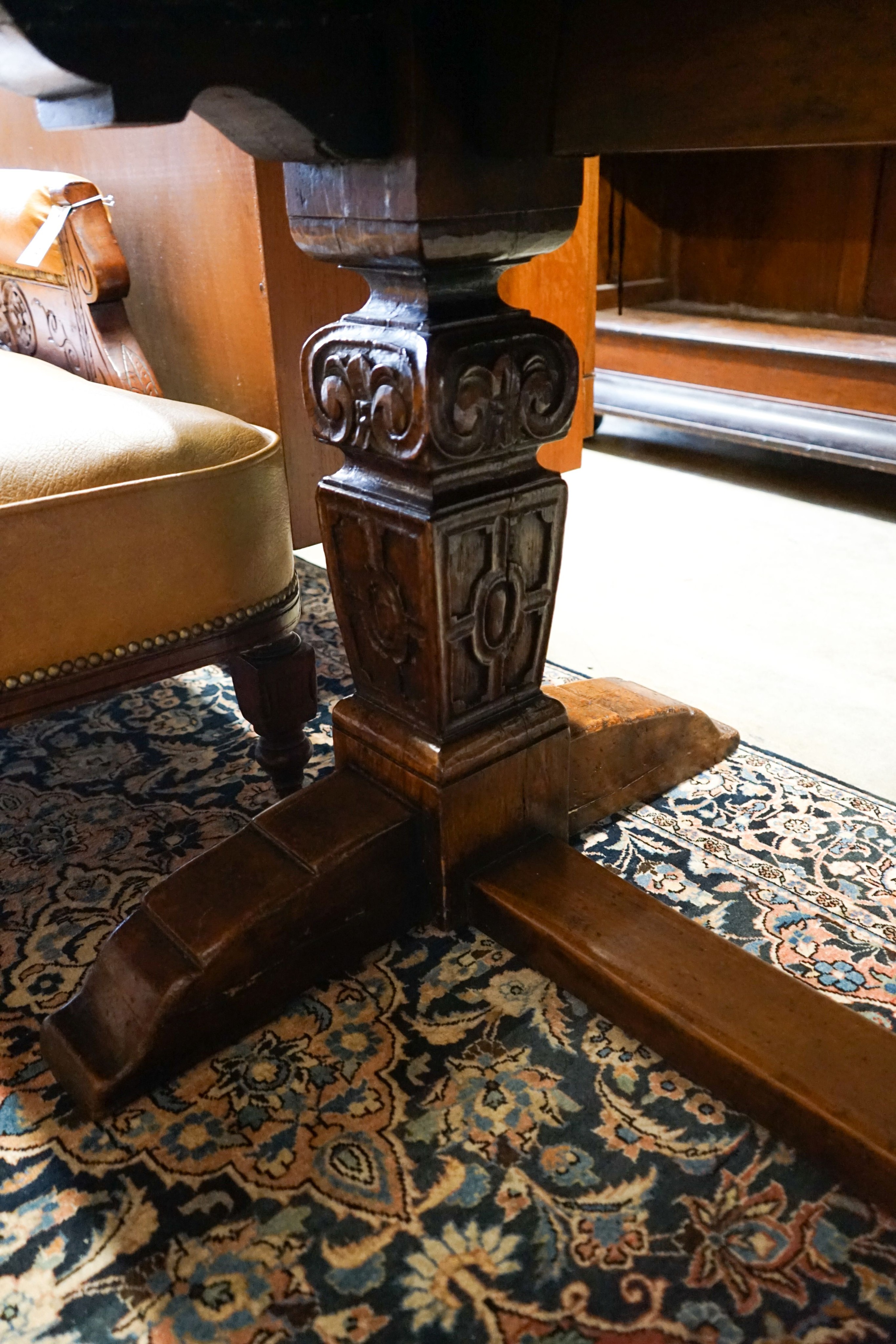 A 17th century style carved rectangular oak refectory table